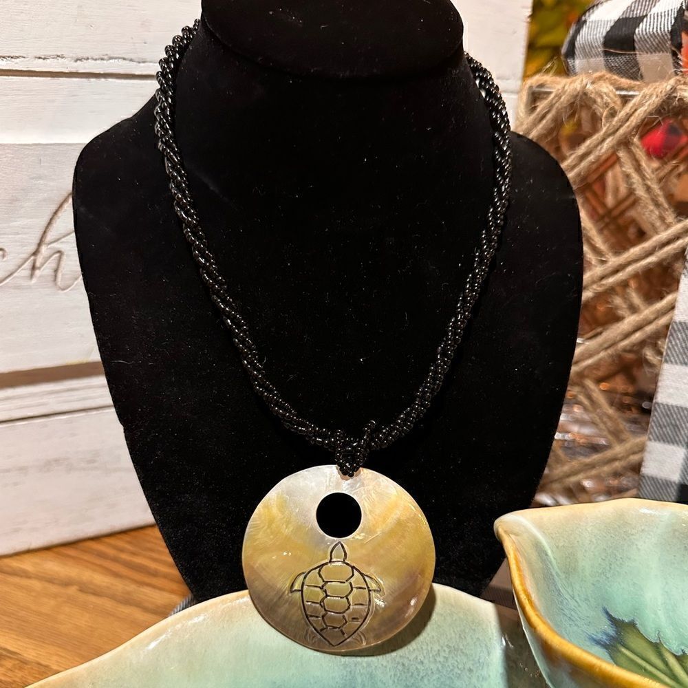 Genuine Mother of Pearl Pendant w/ Etched Sea Turtle